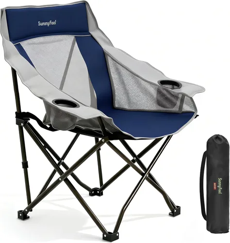 Vista 7 de SUNNYFEEL Sillas de campamento resistentes para adultos, silla plegable portátil de gran tamaño con bolsillos laterales y hueco para tazas