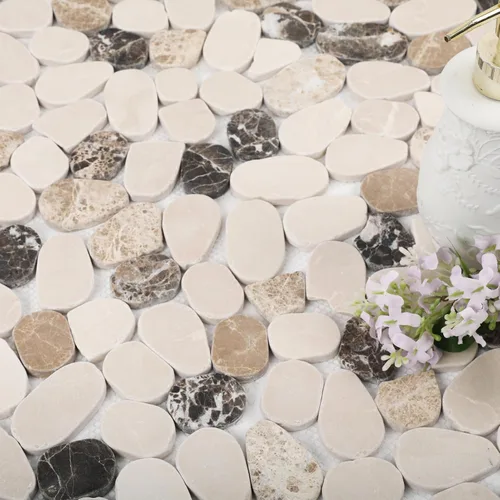 Vista 16 de Diflart Azulejo de piedra natural para suelo de ducha, ovalado verde esmeralda, 4 hojas, mosaico de guijarros en rodajas para cocina, baño, suelo