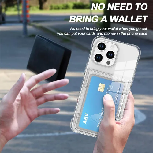 Vista 3 de Funda tipo cartera para iPhone 13 Pro Max con 3 ranuras para tarjetas de crédito, a prueba de golpes, híbrida, resistente, transparente Cubierta