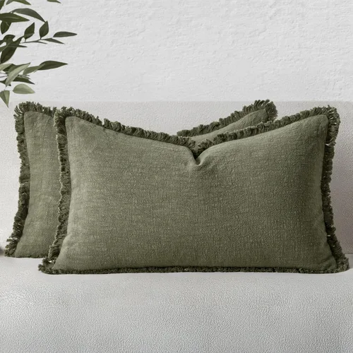 Vista 37 de MIULEE Juego de 2 fundas de almohada decorativas de lino neutro con flecos, fundas de cojín de estilo bohemio con borlas para sofá, cama, sala