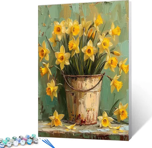 Vista 38 de Tucocoo Pintura de girasoles para ventana por números para adultos, kits de pintura al óleo digital sobre lienzo con pinceles y pigmento acrílico
