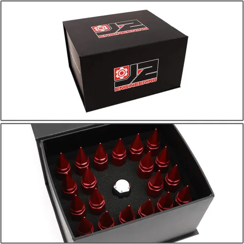 Vista 7 de J2 Engineering 7075-T6 Aluminio M12 x 1.25 20Pcs 2.953 in Alto Spiky Cap Lug Nut w/Adapter Rojo