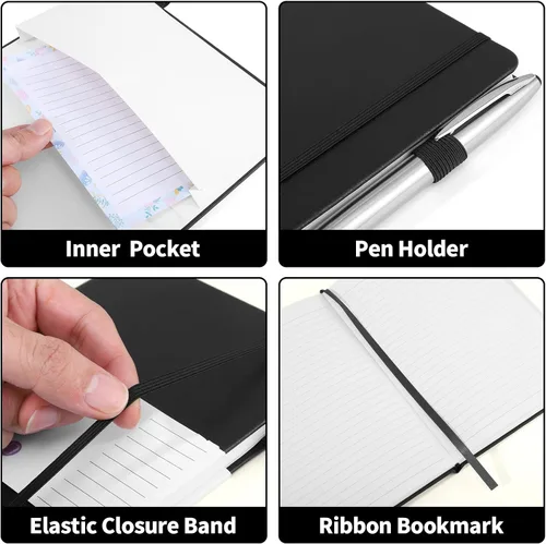Vista 6 de Thboxes Cuaderno de 80 hojas, cuaderno ejecutivo de tapa dura de 5.7 x 8.3 pulgadas, para estudiantes, trabajadores, mujeres y hombres, bloc de Negro