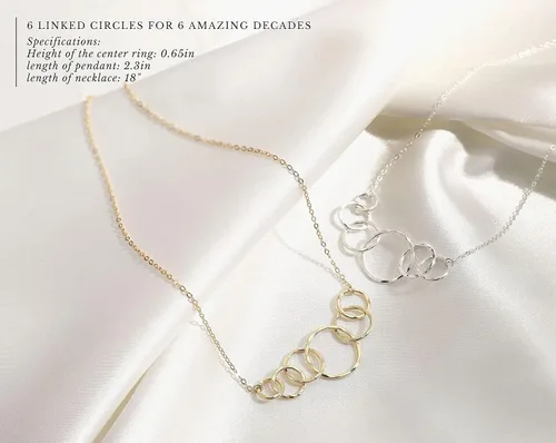 Vista 6 de HOPE LOVE SHINE Birthday Necklace Fashion Jewelry 16+2", 14K Gold Plated Sterling Silver with 3 Interlocking Rings, Hypoallergenic and Comfortable