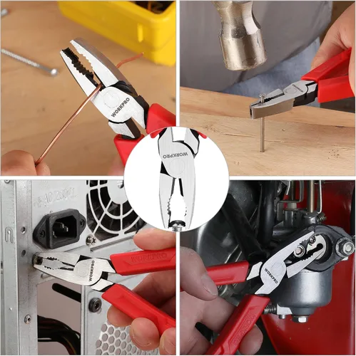 Vista 6 de WORKPRO Alicates extractores de tornillos Linesman S de 6.5 pulgadas (alicates combinados) con mordazas antideslizantes únicas, herramienta