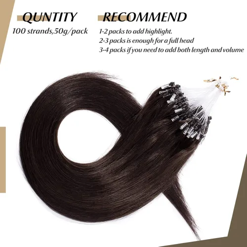 Vista 26 de SEGO Extensiones de cabello humano con micro cuentas, extensiones de cabello humano con micro bucle, lacio, natural, fusión fría, 1.76 oz/paquete