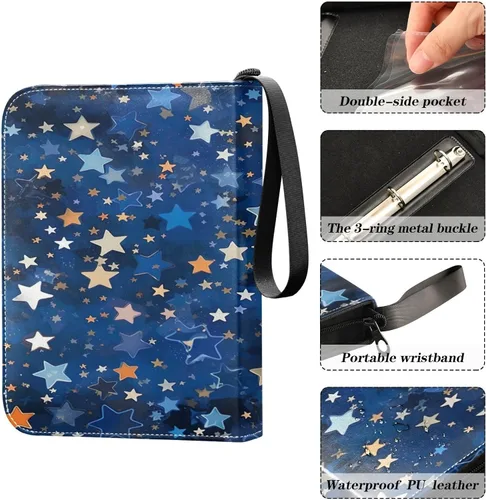 Vista 4 de Álbumes coleccionables de tarjetas coleccionables con diseño de estrellas, carpeta de tarjetas de 4 bolsillos con 50 fundas extraíbles
