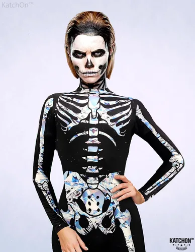 Vista 5 de KatchOn Disfraz de esqueleto plateado - Body de esqueleto para mujer para Halloween truco o trato