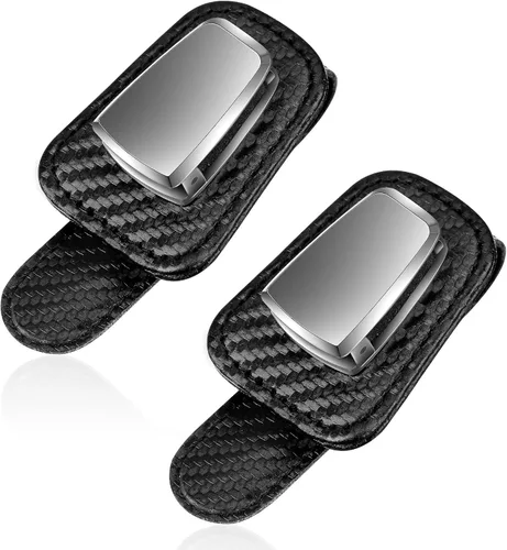 Vista 9 de 2 paquetes de soporte universal para anteojos para el automóvil, soporte para lentes de sol, clip de cuero para anteojos y clip para tarjeta de Beige