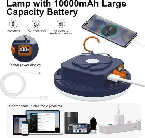 Vista 7 de 10000mAh Rechargeable Camping Light Insect Not Attract 4000LM Work Light White/Red/Pink/SOS Brightness Stepless Dimming, IP45 Waterproof Tent Light