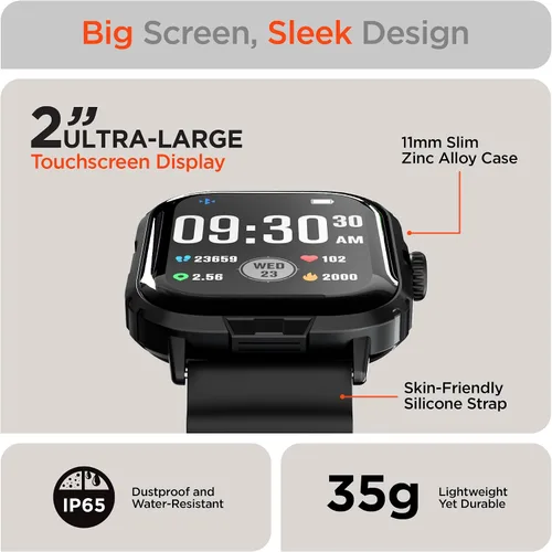 Vista 2 de HyperGear FIT X2 Smartwatch + monitor de actividad física con pantalla LCD IPS grande de 2 pulgadas, frecuencia cardíaca, oxígeno en sangre, calidad