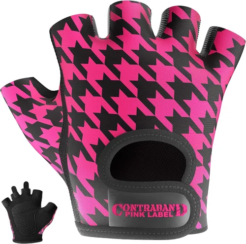 Vista 7 de Contraband Pink Label 5257 Design Series - Guantes de levantamiento y remo con estampado de pata de gallo (par) – Ligero vegano medio acolchado