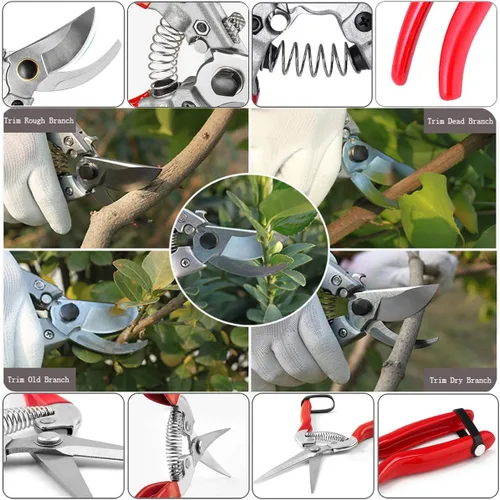 Vista 7 de Tijeras de podar con cuchillas de acero inoxidable SK5 + punta recta tijeras de jardinería tijeras de jardín tijeras de jardín tijeras
