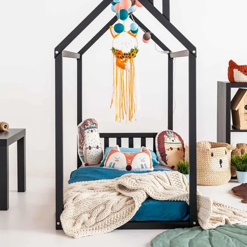 Vista 9 de Cama Montessori para niños pequeños, cama en forma de casa para niños, marco de cama con dosel, cama de piso para niños pequeños, tamaño matrimonial