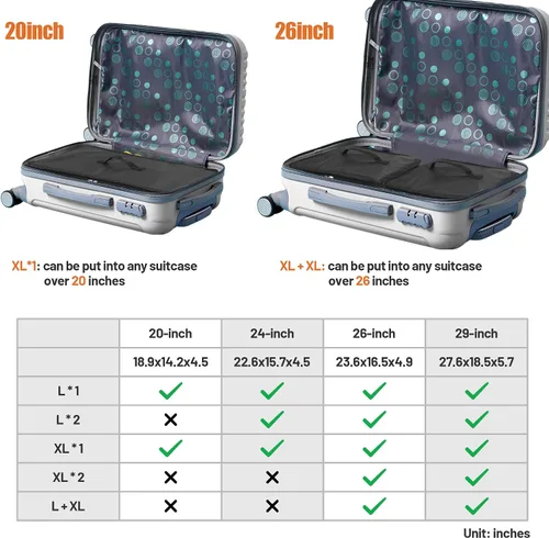 Vista 5 de Caroeas Estantes de viaje colgantes portátiles, bolsa organizadora de maleta, cubos de equipaje de mano para viajes, maleta de 4 estantes con 2