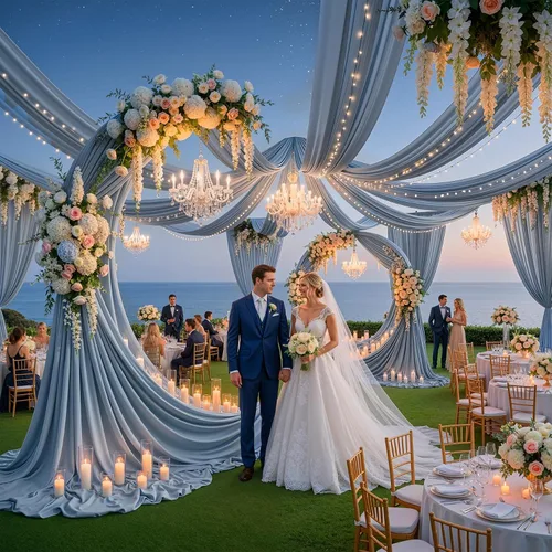 Vista 28 de Cortina de techo beige de 20 x 40 pies para bodas, 4 paneles sin arrugas, 40 pies de largo, cortinas drapeadas para bodas, cumpleaños y fiestas