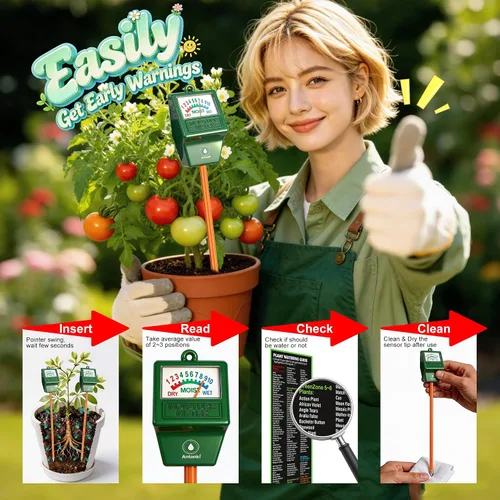 Vista 3 de Antonki Paquete de 2 medidores de humedad del suelo, medidor de agua para plantas de jardinería, agricultura, probador de suelo, sensor higrómetro