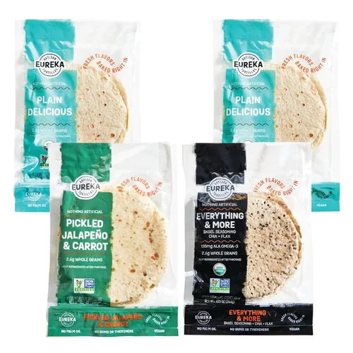 Vista 14 de Eureka Tortilla All Flavors - Paquete variado Tortillas de harina artesanales Mini granos enteros de 6 pulgadas Veganas, sin OMG, bajas