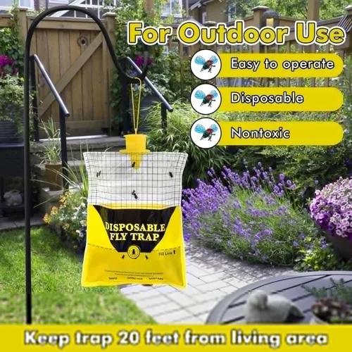 Vista 4 de Glovv Trampa para moscas de 10.8 x 12.6 pulgadas para patio, bolsas grandes desechables para exteriores, paquete de 2, atrapamoscas colgante