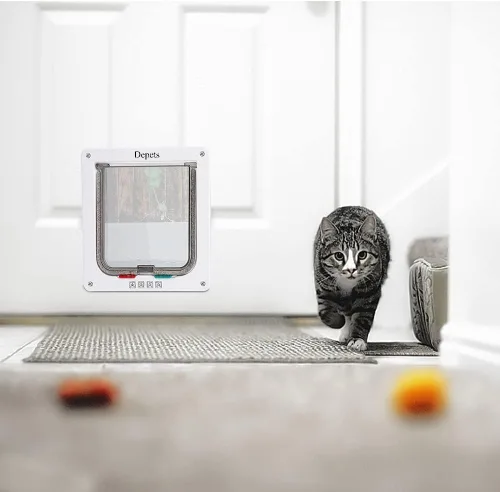 Vista 4 de Depets Puerta mediana con solapa para gatos con cerradura de 4 vías (tamaño exterior 7.5 x 7.8 pulgadas), kit magnético para puerta de mascotas