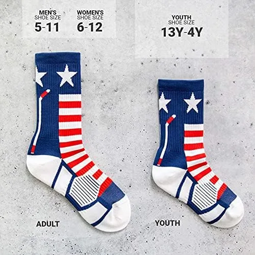 Vista 4 de ChalkTalkSPORTS Calcetines de hockey Performance Crew - USA Patriotic - Jóvenes y adultos - Rojo, blanco y azul - Calcetines de hockey a media