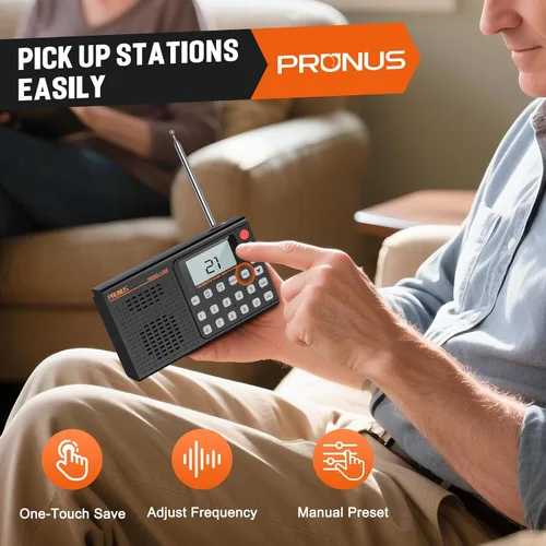 Vista 3 de PRUNUS J168 AM FM Radio Altavoz Bluetooth, preestablecido, excelente recepción, reproducción de tarjeta TF, temporizador de sueño, carga USB C
