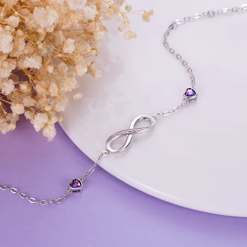 Vista 3 de Pulseras Infinity Love para mujer, pulsera de plata de ley 925 para mujer, pulsera de símbolo de amor, pulsera ajustable, regalo de cumpleaños, día