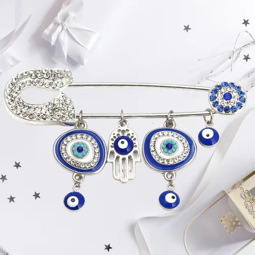 Vista 2 de FADBBW Allah musulmán turco mal de ojo Hamsa mano de Fátima broche de la suerte regalo