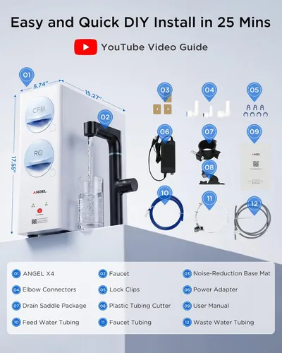 Vista 11 de ANGEL X4 Tankless Reverse Osmosis System, 1000 GPD Under Sink RO Filter