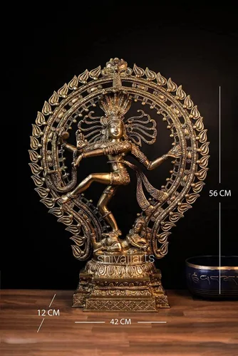 Vista 5 de SHIVAJIARTS Dancing Shiva Nataraja Estatua grande, estatua de Shiva Natraj bailarín, escultura de latón de 22.0 in, escultura de señor Shiva