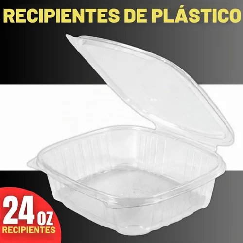 Vista 6 de Contenedores de delicatessen con tapas con bisagras, plástico PET, transparente, 24 onzas, 50 unidades, concha, rectangular, almacenamiento