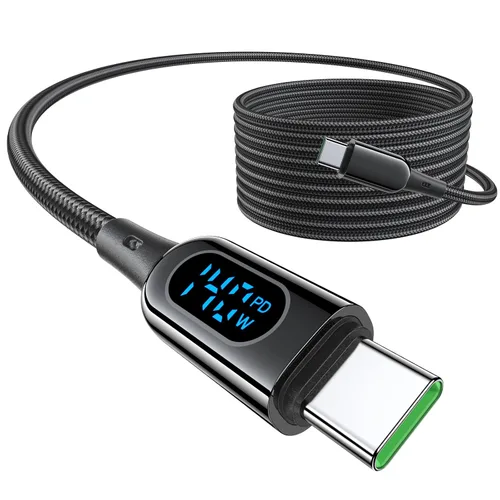 Vista 9 de DC03 - Cable USB C a USB C, 140 W PD de suministro de energía con pantalla LED, cable de carga rápida tipo C, cable de carga trenzado de nailon