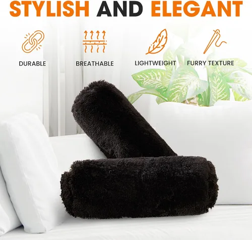 Vista 5 de Cheer Collection Juego de 2 almohadas de cojín peludas, almohadas cilíndricas decorativas para cama y sofá, almohada de cuello redondo, almohada
