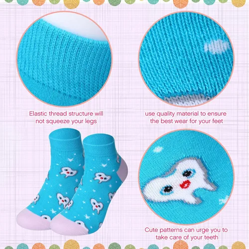 Vista 3 de Satinior 4 pares de calcetines dentales para enfermeras con dientes para mujeres, regalos de semana de enfermera, regalos de higienista dental