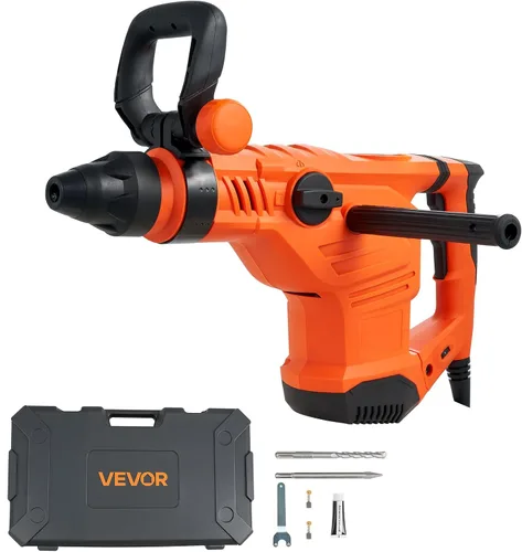 Vista 13 de VEVOR - Rotomartillo SDS-Plus de 1-1/4 pulgadas, taladro con cable de 13 amperios, martillos de astilla de servicio pesado con control de vibración