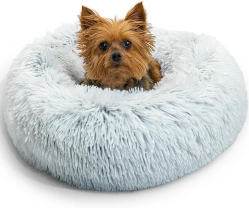 Vista 13 de Best Friends by Sheri - The Original Calming Donut - Cama calmante en forma de dona para perros y gatos - Pelo largo, azul bebé, M, 30 x 30 pulgadas