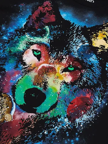 Vista 2 de Liquid Blue - Camiseta de lobo cósmico para hombre