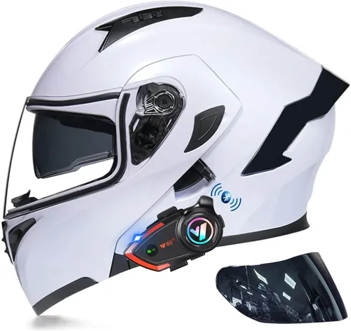 Vista 9 de Casco modular Bluetooth de doble visera para motocicleta, casco integrado abatible de cara completa, con Bluetooth impermeable que puede soportar