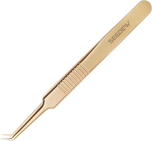 Vista 28 de Pinzas para Extensiones de Pestañas 1 PIEZA Acero Inoxidable 45 Grados Gancho Puntiagudo Multipropósito Pinzas de Aislamiento Suministros Dorado