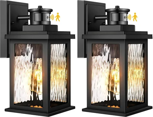 Vista 10 de VIANIS Luces para exteriores con sensor de movimiento, iluminación de anochecer a amanecer para casa, luces de grano de madera para garaje, farol