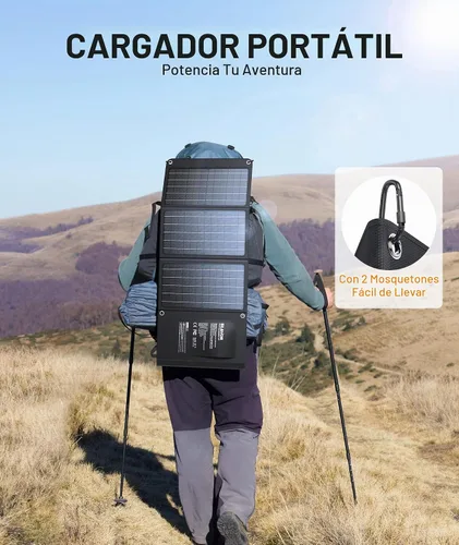 Vista 6 de BLAVOR Cargador solar de 30W USB-A QC3.0 24W USB-C DC 30W de salida, panel solar plegable para acampar, IPX4 impermeable, cargador de batería solar