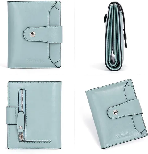 Vista 3 de BOSTANTEN Cartera de piel para mujer, con bloqueo RFID, pequeña, plegable, con bolsillo con cremallera, tarjetero, con ventana de identificación