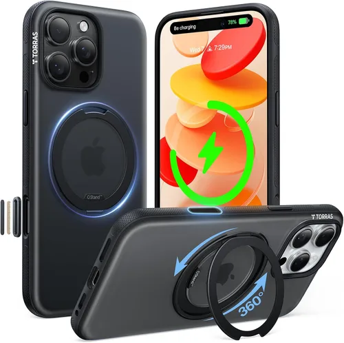 Vista 14 de TORRAS Soporte Magnético 360 para Funda de iPhone 16 Pro, Ostand 3.0 [Compatible con MagSafe] [4X Grado Militar Resistente a Golpes] Cubierta