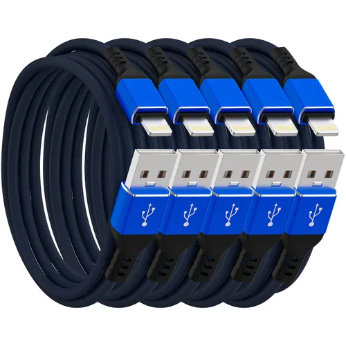 Vista 12 de Ironten Cable de carga para iPhone, certificado MFi de Apple, 1 paquete de 6 pies, color azul, largo, de carga rápida, sincronización de datos
