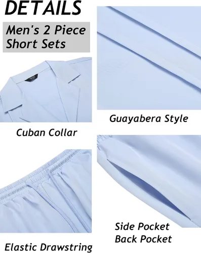 Vista 5 de COOFANDY Conjunto corto de 2 piezas para hombre, camisa con botones Guayabera, casual, trajes de playa de verano