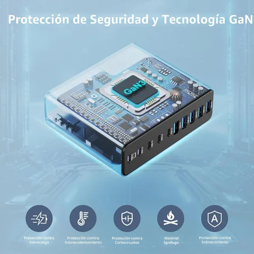 Vista 5 de Bloque de Cargador USB C de 320W, Estación de Carga de 10 Puertos USB C GaN III PD 65W Adaptador de Carga Rápida para Laptop para MacBook Pro/Air