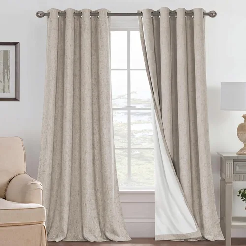 Vista 232 de H.VERSAILTEX Cortinas 100% opacas con aislamiento térmico, texturizadas, de lino, con bloqueo completo de calor y luz, para sala de estar y Negro