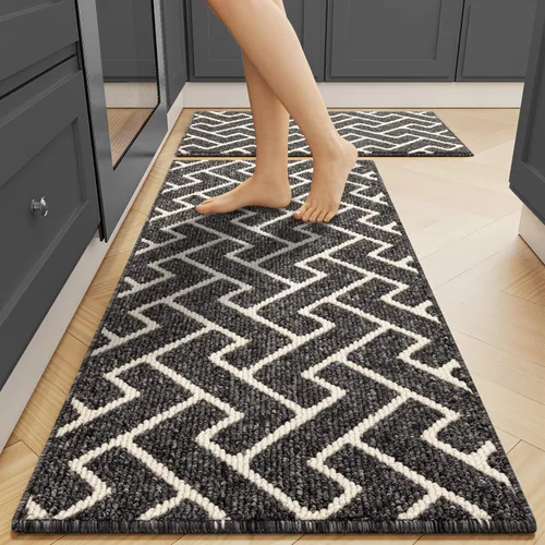 Vista 13 de Juegos de alfombras de cocina de 2 piezas - Alfombras de cocina antideslizantes coloridas para piso - Gruesas, alfombra decorativa de piso de cocina