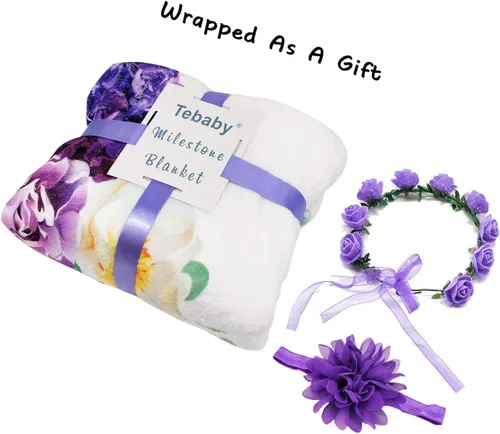 Vista 2 de Manta de hito mensual para bebé niña, manta floral para el mes del recién nacido, regalo personalizado para ducha, forro polar suave de felpa suave