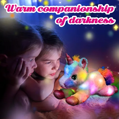 Vista 4 de Easfan Animal de peluche con luces LED de unicornio con luces nocturnas coloridas que brillan en la oscuridad, festival de cumpleaños para niños